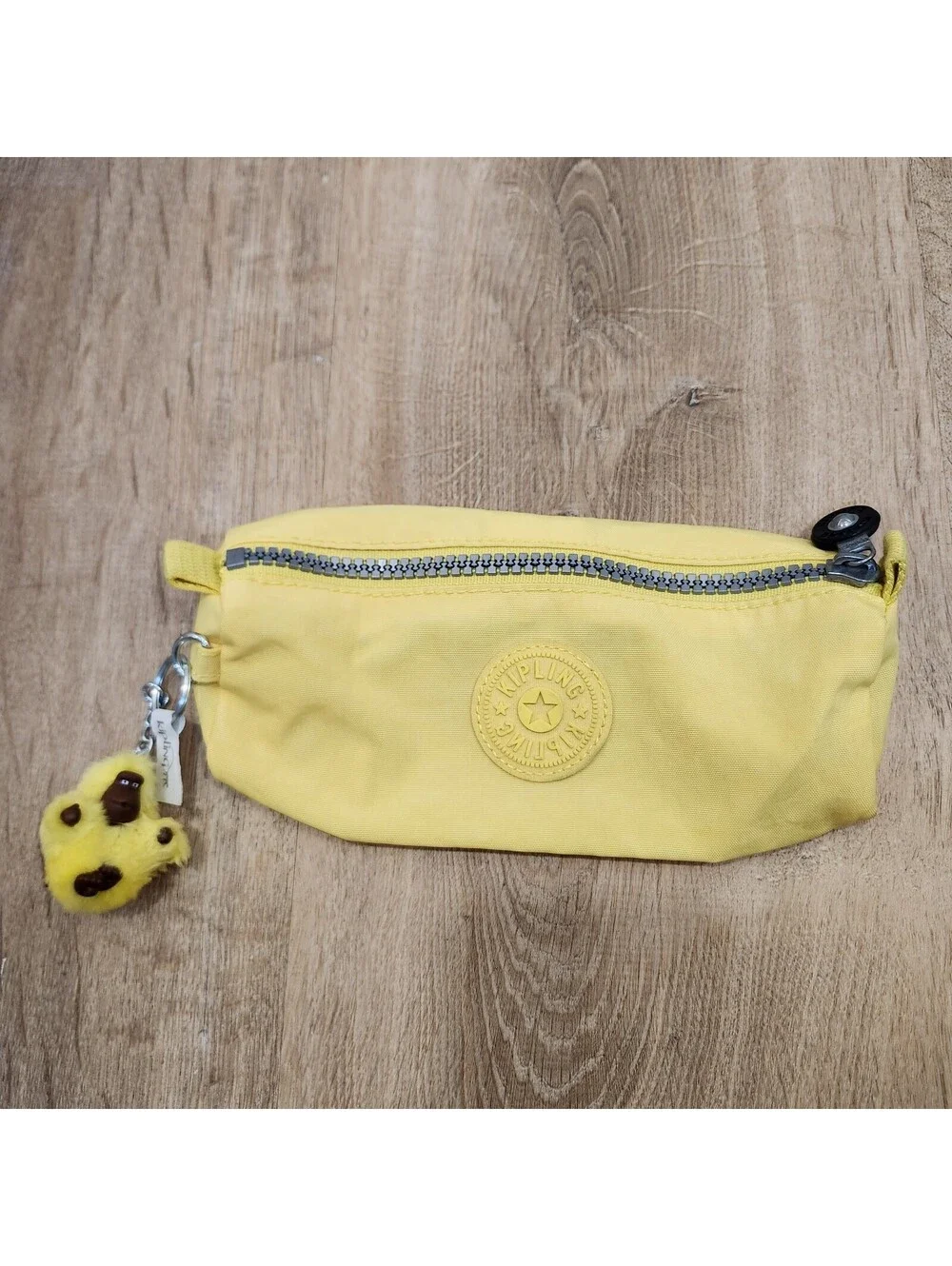 Kipling Freedom Nylon Pencil Cosmetic Case Pouch Yellow w/ Leila Monkey Keychain